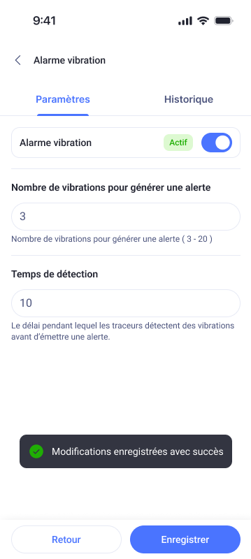 Command - Alertes de vibrations - success