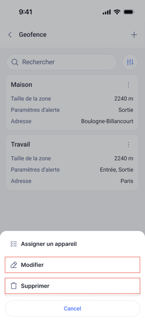 Geofence menu - focus delete edit
